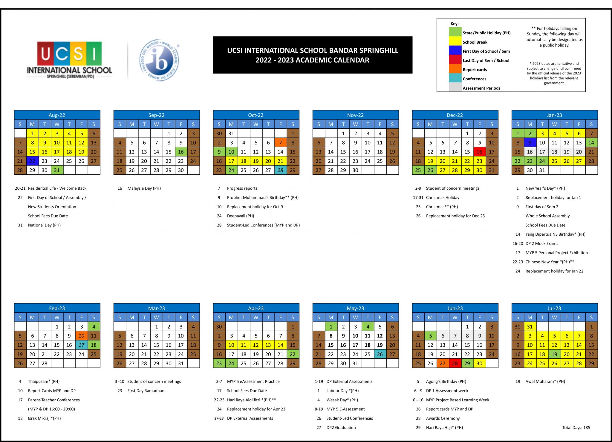 Academic Calendar UCSI International School Springhill