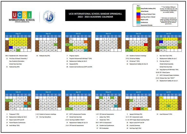 Academic Calendar UCSI International School Springhill