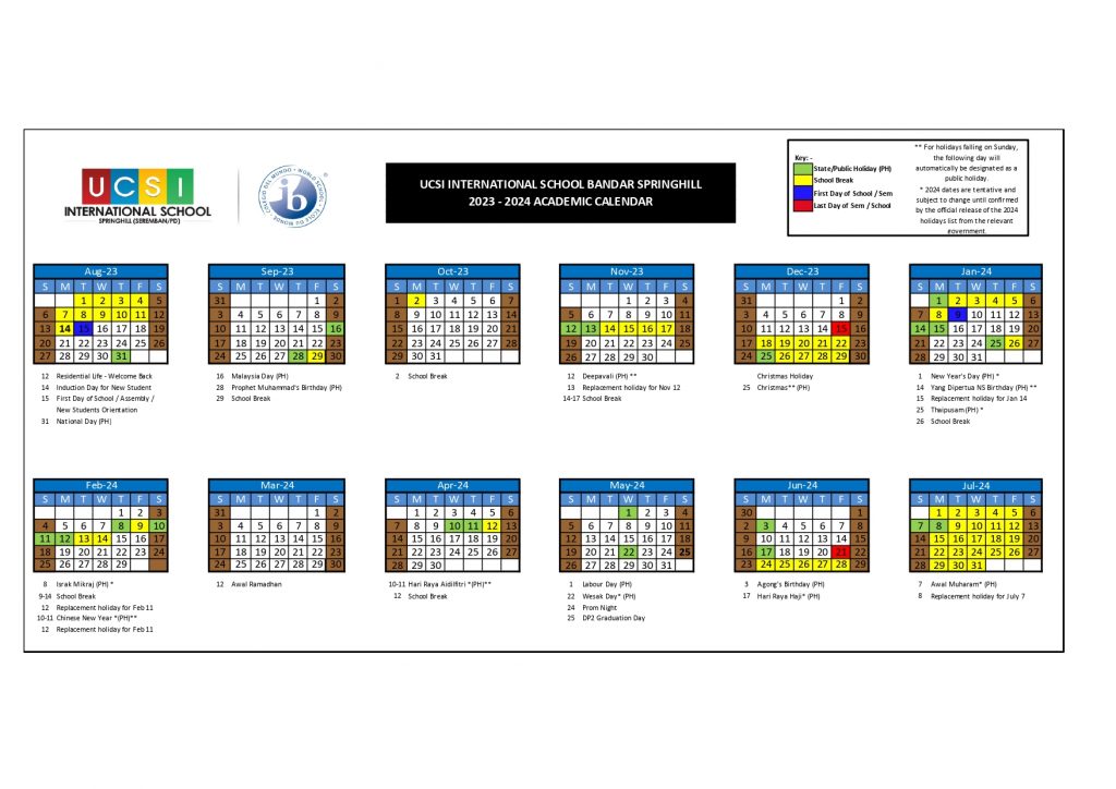 Academic Calendar UCSI International School Springhill