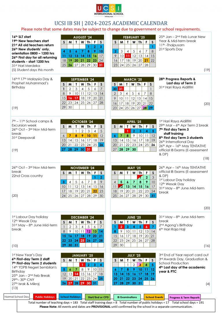 Academic Calendar - UCSI International School Springhill