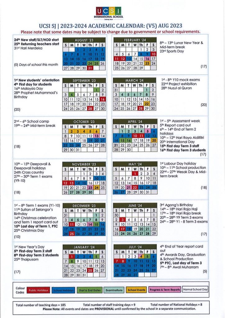 Academic Calendar - UCSI International School Subang Jaya